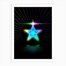 Neon Geometric Glyph in Candy Blue and Pink with Rainbow Sparkle on Black n.0386 Art Print