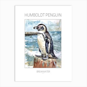 Humboldt Penguin Breakwater Watercolour Painting 1 Poster Art Print