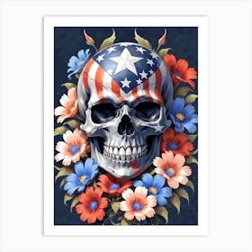 American Flag Floral Face Evil Death Skull (37) Art Print