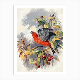 Vintage Painting Red-Winged Blackbird Art Print