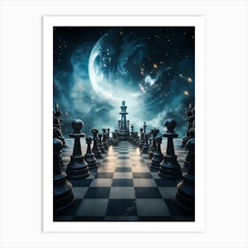 Chess Board With Moon Art Print