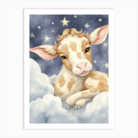 Sleeping Baby Cow Art Print