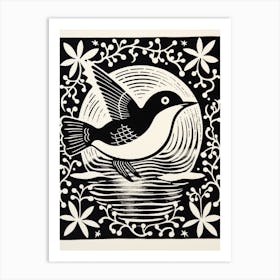 B&W Bird Linocut Dipper 4 Art Print