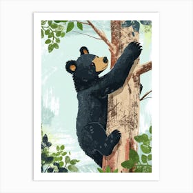 American Black Bear Cub Climbing A Tree Storybook Illustration 2 Art Print