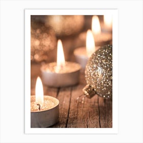 Christmas Advent festive light decoration on wooden background Art Print