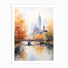 Frankfurt Germany In Autumn Fall, Watercolour 1 Art Print