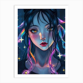 Anime Girl With Rainbow Hair Art Print