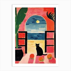 Matisse Style Painting Black Cat In Amalfi Lemons Art Print