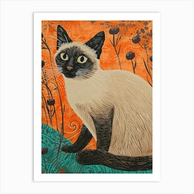 Balinese Cat Relief Illustration 4 Art Print