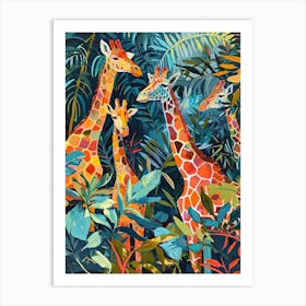 Giraffes In The Leaves Abstract Painting 2 Art Print