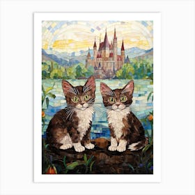 Mosaic Kittens With Castle In The Distance Art Print