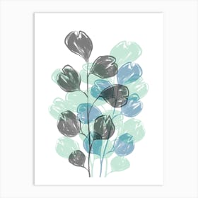 Blue Flat Leaves Art Print