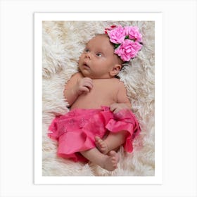 Pink Baby Girl With Flower Headband Art Print