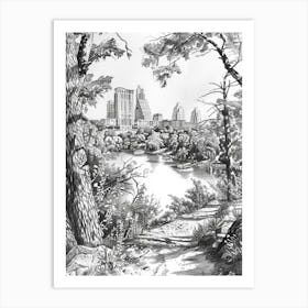 Laguna Gloria Austin Texas Black And White Drawing 3 Art Print