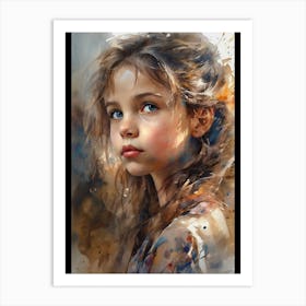 Portrait Of A Little Girl With Blue Eyes ( Oil Paint) Art Print