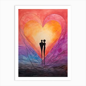 Rainbow Swirl Heart Sunset Silhouette 7 Art Print