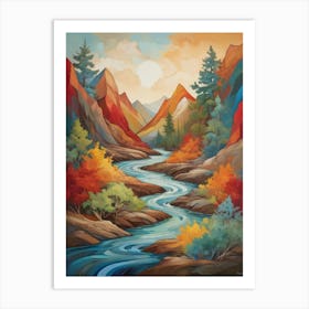 River Runs Through The Mountains Art Print