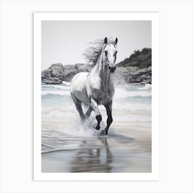 A Horse Oil Painting In Lopes Mendes Beach, Brazil, Portrait 4 Art Print