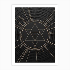 Geometric Glyph Symbol in Gold with Radial Array Lines on Dark Gray n.0068 Art Print