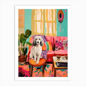 Dog In Boho Living Room Painting Animal Lovers Art Print
