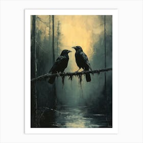 Gothic Art Of Two Ravens Perched On A Branch Art Print