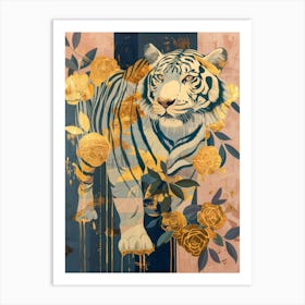 Tiger With Roses 2 Art Print