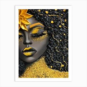 Black Woman With Yellow Flower Art Print