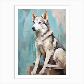Siberian Husky Dog, Painting In Light Teal And Brown 1 Art Print