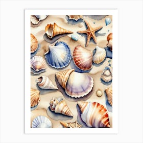 Seashells on the beach, watercolor painting 21 Art Print