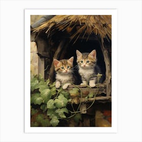 Cute Kittens In Medieval Village 1 Art Print