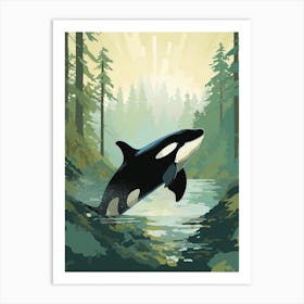 Orca Whale Green Graphic Design Drawing Art Print