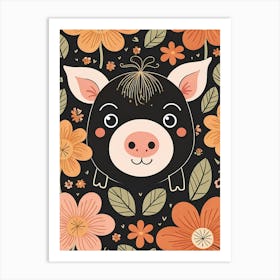 Floral Cute Baby Pig Nursery (21) Art Print