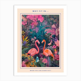Retro Flamingoes In A Garden Poster 3 Art Print
