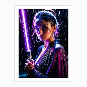 Jedi woman with purple lightsaber 1 Art Print