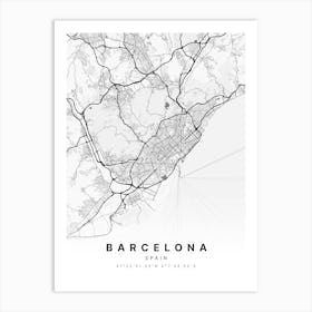 Barcelona Spain White Map Art Print