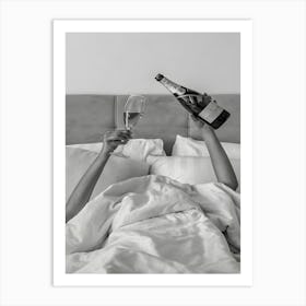 Woman Drinking Wine In Bed Art Print