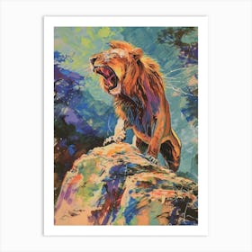 Masai Lion Roaring On A Cliff Fauvist Painting 1 Art Print