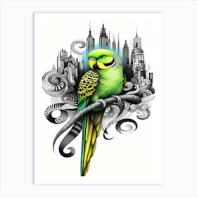 Chico Parrot Cityscape Art Print