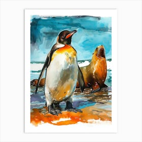 Humboldt Penguin Signy Island Watercolour Painting 3 Art Print