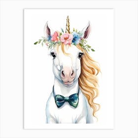 Baby Unicorn Flower Crown Bowties Woodland Animal Nursery Decor (17) Art Print