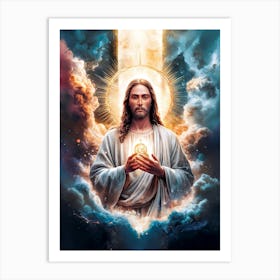 Jesus Christ in Heavenly Lights Art Print