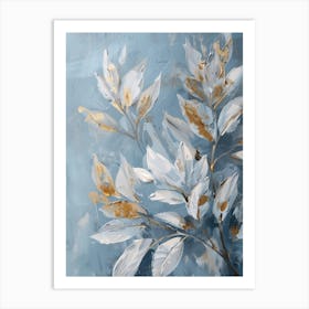 Abstract Leaves In Blue And Gold Art Print