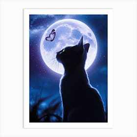 Cat In The Moonlight Art Print