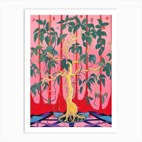 Pink And Red Plant Illustration Rubber Tree 3 Art Print