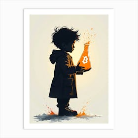 Bitcoin Child Holding Test tube 1 Art Print