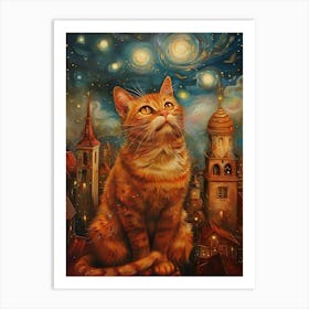 Starry Night Cat 3 Art Print