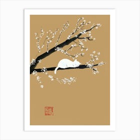 White Cat In The Tree Art Print