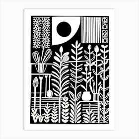 Gardening Linocut Black And White Painting, in to the garden, garden 1 Art Print