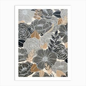 Grey And Beige Flowers Art Print