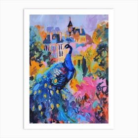 Peacock By The Castle Brushstrokes 3 Art Print